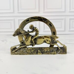 VTG Made in England Solid Brass Equestrian Horse Letter Napkin Holder 6.5 X 4.5